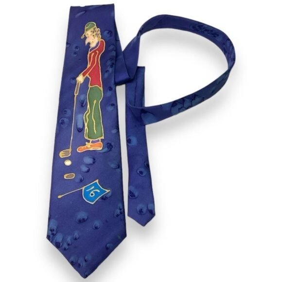 Silkvine Mens Novelty Golfing Hand Painted Necktie, Made in Ireland - Picture 1 of 7